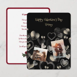 Gold-on-Black Elegant Flat Valentine Card Karte