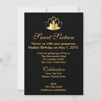 Gold On Black Sweet Sixteen Invitation-Customize. Einladung