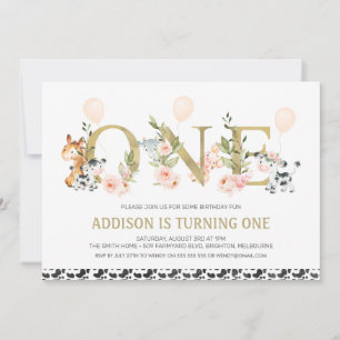 Gold One Floral Farm Animes 1. Geburtstag Einladung