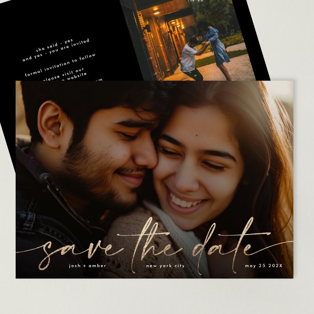 Gold Onyx Black Modern Foto WEDING Save The Date (Von Creator hochgeladen)