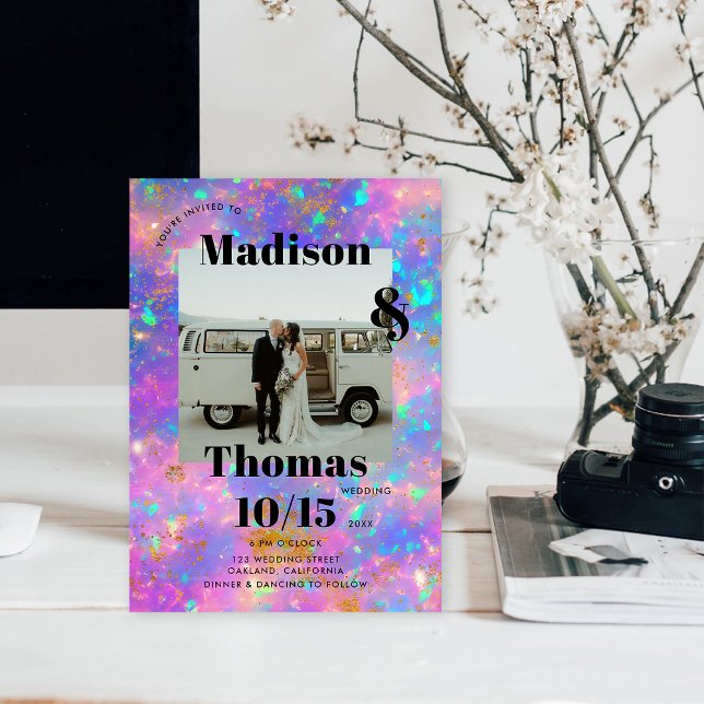 Gold Opal Stone 1 Foto Fett Minimalistische Hochze Einladung (Von Creator hochgeladen)