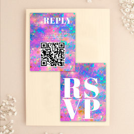 Gold Opal Stone RSVP Cards für HochzeitQR Code Karte