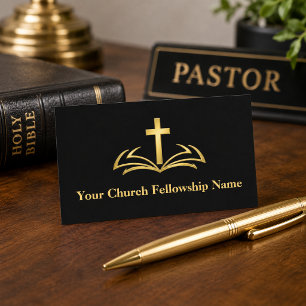 GOLD Open Bible Kreuz Logo Kirche Pastor Visitenkarte