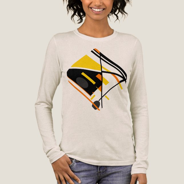 Gold Orange Black Abstrakt Art Diamant Design Tri-Blend Shirt (Vorderseite)