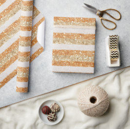 Gold Orange Glitter Cream Streifen Geburtstag Geschenkpapier