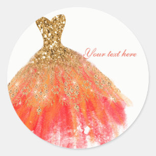 Gold Orange Glitter Glam Kleid Herbst-Partygeschen Runder Aufkleber
