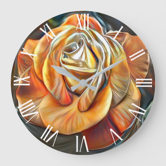 Gold Orange Moderne Rose Kunst, Dichtung und Musik Große Wanduhr (Vorderseite)