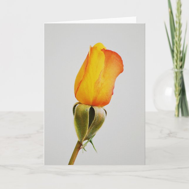 Gold Orange Rose Bud Art Note Card Karte (Vorderseite)