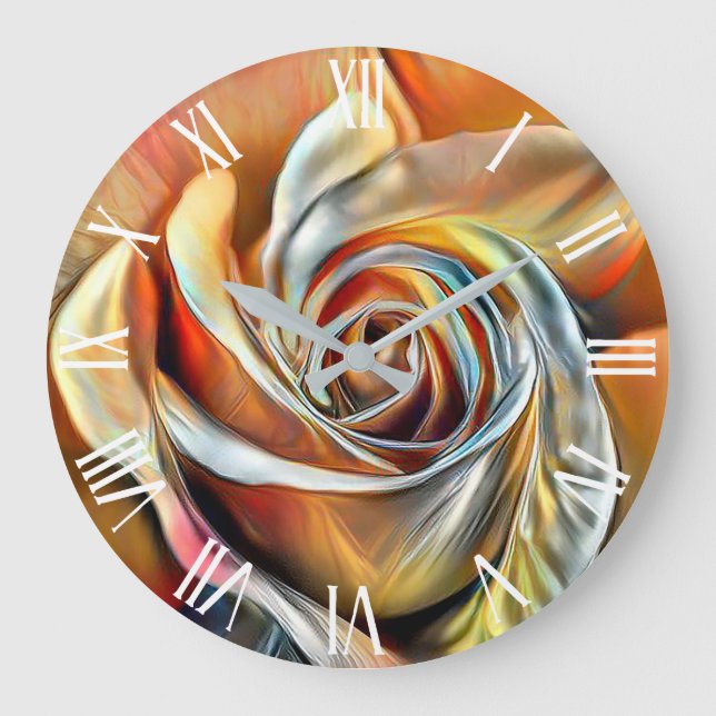Gold Orange Schöne Rose Kunst, Dichtung und Musik Große Wanduhr (Vorderseite)