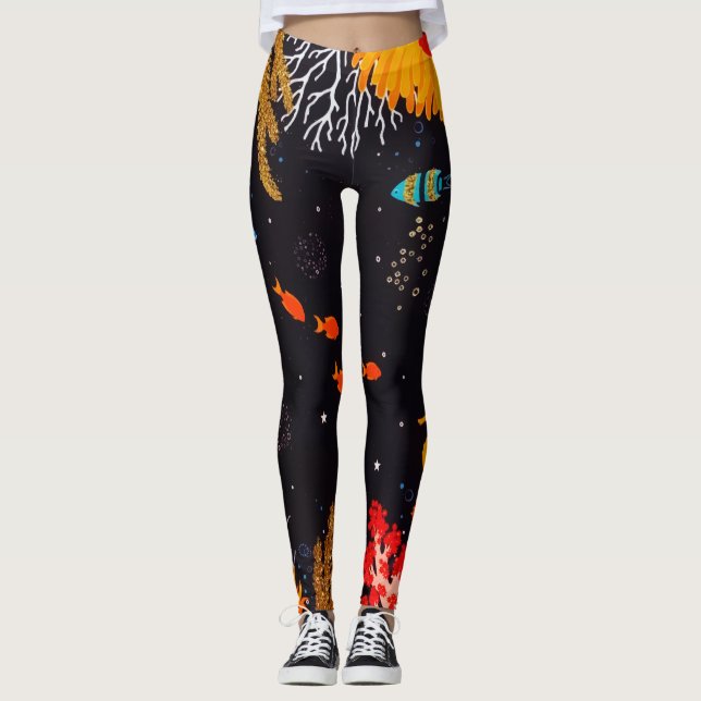 Gold Orange Tropical Summer Ocean Underwater Leggings (Vorderseite)