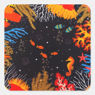 Gold Orange Tropical Summer Ocean Unterwasser Quadratischer Aufkleber