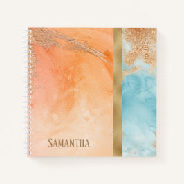 Gold Orange Türkis Wasserfarbe Abstrakt Name Notizbuch