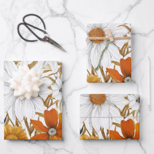 Gold Orange White Daisy Boho Wildblume Decoupage Geschenkpapier Set