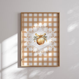 Gold Ornament Gingham Christmas Poster