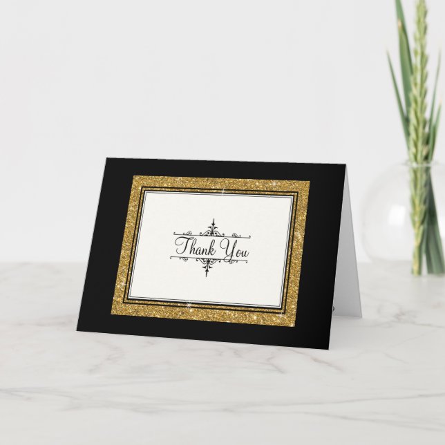 Gold Ornament Glitzer Striped Classic Vielen Dank Dankeskarte (Vorderseite)