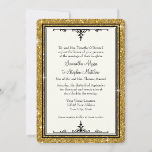 Gold Ornament Glitzer Striping Classic Elegante Einladung
