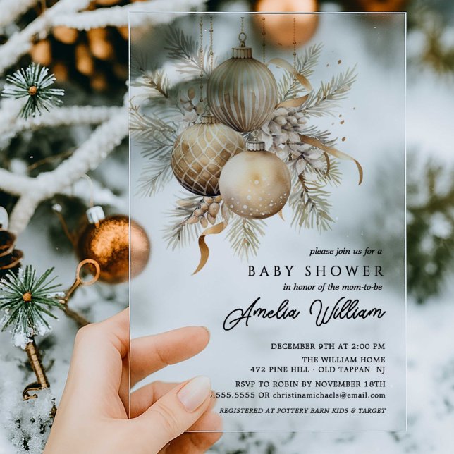 Gold Ornament Holiday Acrylic Baby Dusche Acryleinladungen (Von Creator hochgeladen)