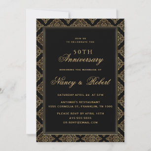 Gold Ornament Rahmen Schwarz 50. Hochzeitstag Einladung