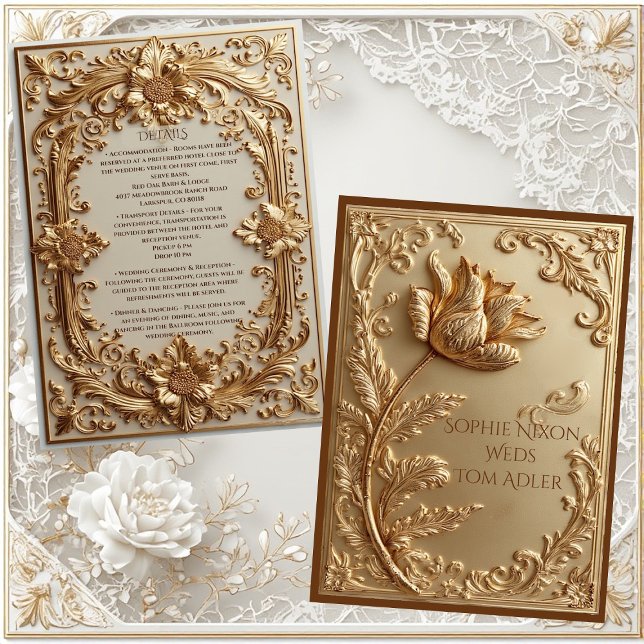 Gold Ornate Baroque Grandeur Tulip Floral Motifs  Begleitkarte (Gold Ornate Baroque Grandeur Tulip Floral Motifs Enclosure Card)