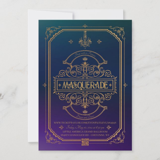 Gold Ornate Masquerade Prom Invitation Einladung (Vorderseite)