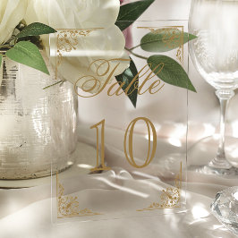 Gold Ornate Wedding Acrylic Table Number Acryleinladungen