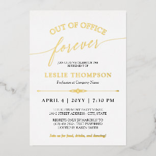 Gold Out of Office Forever Retirement Party Folieneinladung
