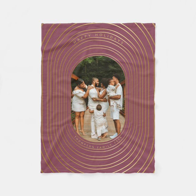 Gold Oval Frame Custom Foto Family Weihnachten Fleecedecke (Vorderseite)