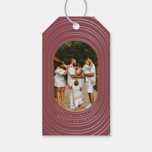 Gold Oval Frame Custom Foto Family Weihnachten Geschenkanhänger (Vorderseite)