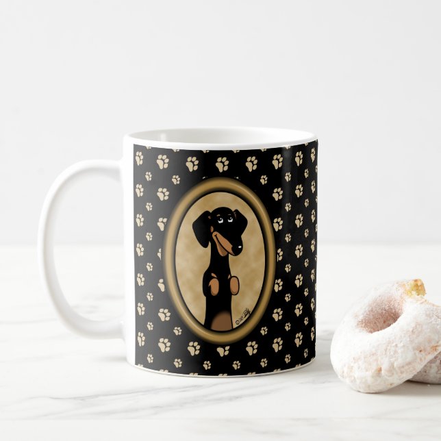 Gold Oval Frame Dackel Portrait (schwarz & tan) Kaffeetasse (Mit Donut)