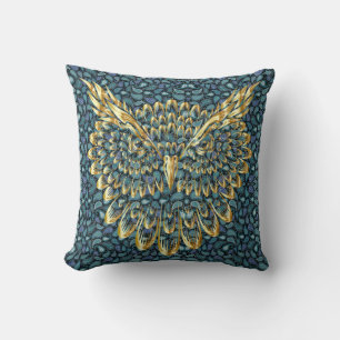 Gold Owl Face on Colorful Paisley Kissen