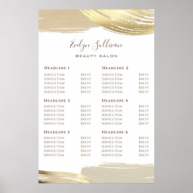 Gold Paint Brush Strokes Preisliste Poster (Vorne)