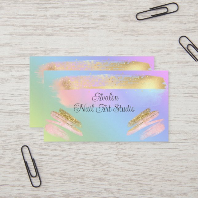 Gold Paint Streams Nail Art Business Card Visitenkarte (Vorderseite/Rückseite Beispiel)