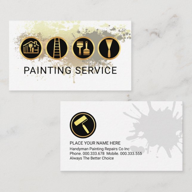 Gold Painting Tools On Paint Splatter Visitenkarte (Vorne/Hinten)