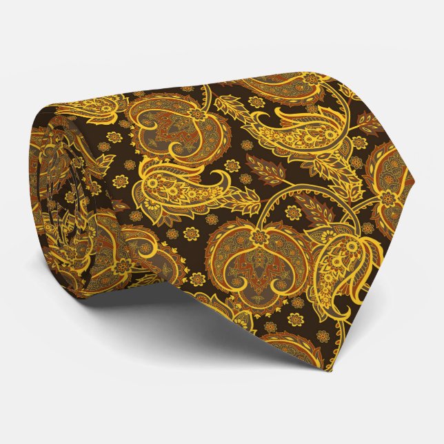 Gold paisley damask floral oriented ethnic patten krawatte (Gerollt)