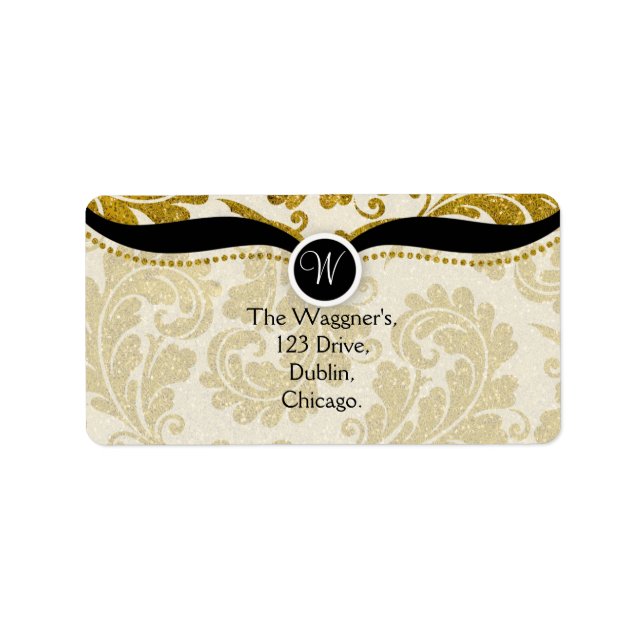 Gold Paisley Damask Postage Address Labels Adressaufkleber (Vorne)