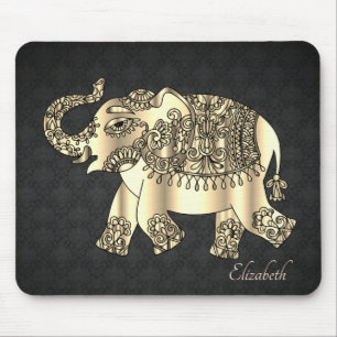 Gold Paisley Floral Elephant, Damask - Personalisi Mousepad