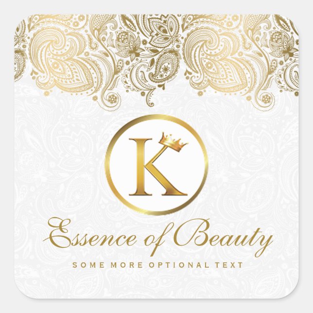 Gold Paisley Floral Spitzen Weißer Hintergrund Quadratischer Aufkleber (Vorderseite)