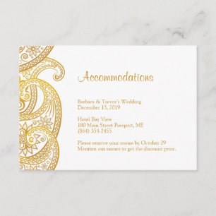 Gold Paisley Indian Wedding Accommodations Begleitkarte