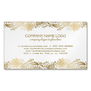 Gold Paisley Lace White Damasks Magnetische Visitenkarte
