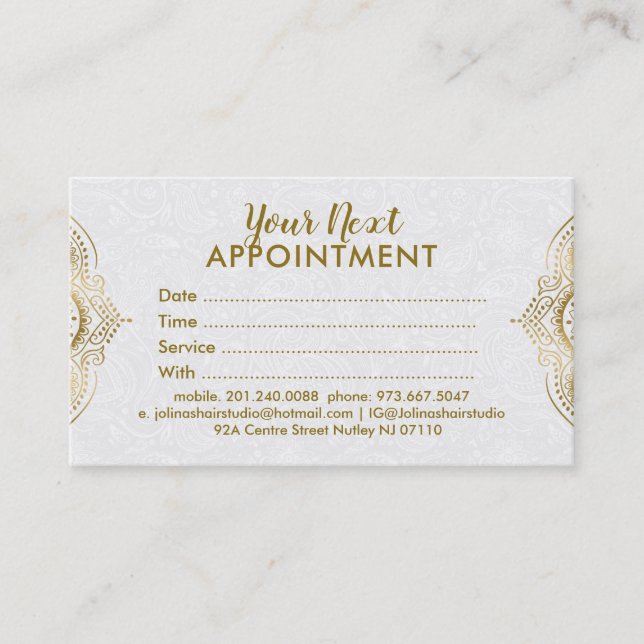 Gold Paisley Mandala Lace Appointment Card Terminkarte (Vorderseite)