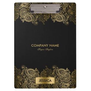 Gold Paisley Spitze mit schwarzem Hintergrund Klemmbrett