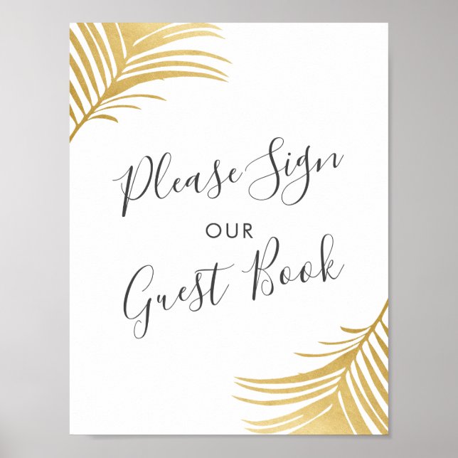 Gold Palm Blätter Beach Wedding Guest Book Sign Poster (Vorne)