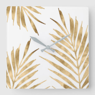 Gold Palm Fronds Quadratische Wanduhr