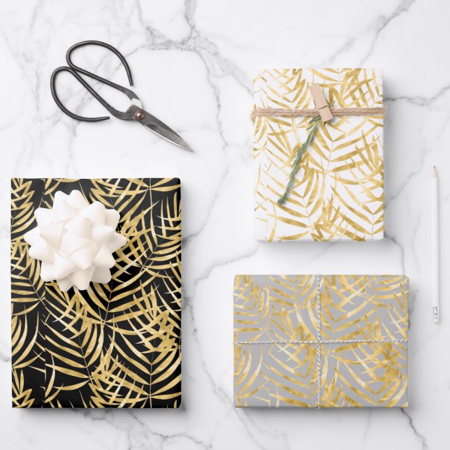 Gold Palm Fronds Tropical Geschenkpapier Set (Vorderseite)