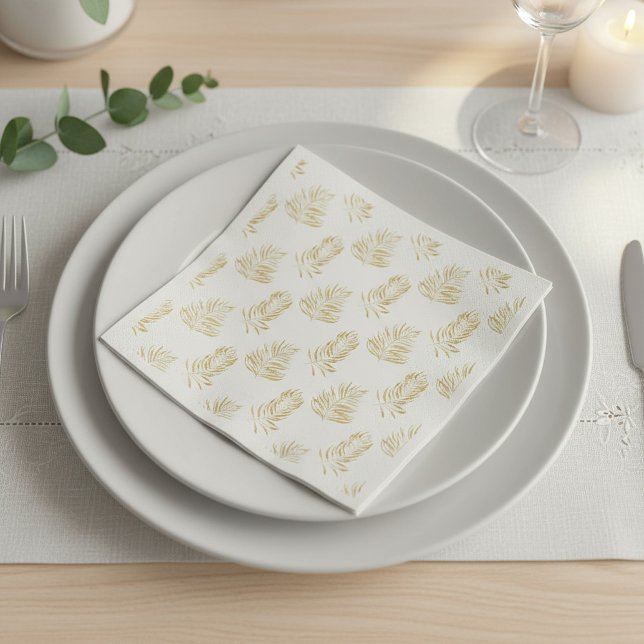Gold Palm Leaf, minimalistisch weiße Hochzeit Napk Serviette (Gold Palm Leaf, minimalist white Wedding Napkin.)