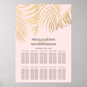 Gold Palm Tree Fronds Pale Pink Seating Chart Poster