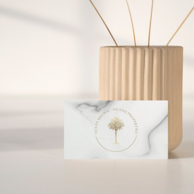 Gold Palm Tree Logo Marmormuster Geschäftskarte Visitenkarte (Von Creator hochgeladen)