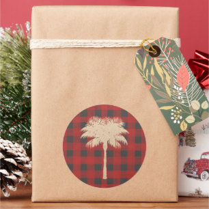 Gold Palm Tree Red Buffalo Kariert Runder Aufkleber