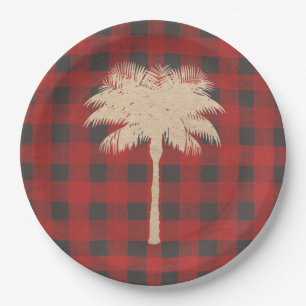 Gold Palm Tree Red Buffalo Karierte Weihnachten Pappteller