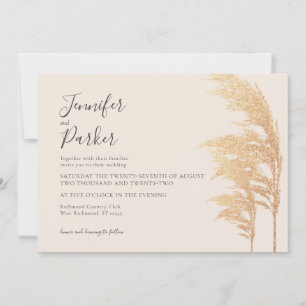Gold Pampas Boho Rustic Woodsy Wedding Einladung
